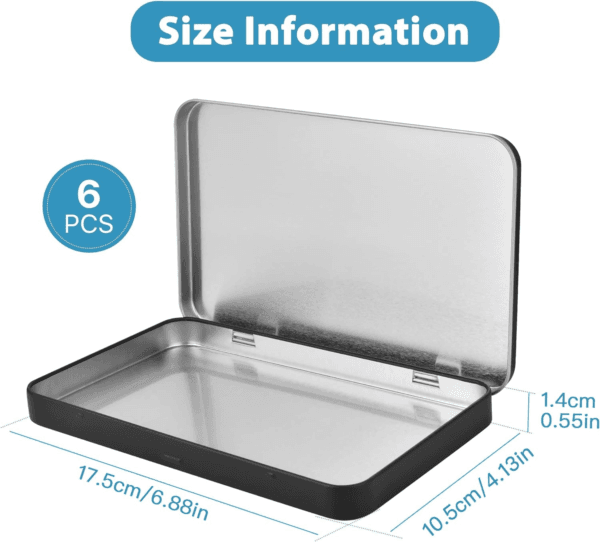 6Pcs Metal Rectangular Hinged Tin Boxes