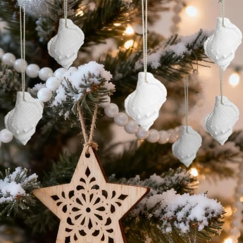 LJY 10 Pieces White Resin Pencil Finger Conch with Rope for Christmas Tree Hanging Ornaments Beach Theme Wedding Home Decor DIY Craft Project