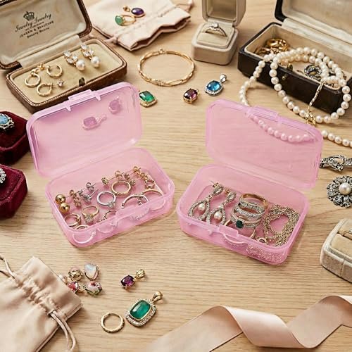 LJY 24-Piece Multi-Size Plastic Storage Containers with Lids, Small Craft Organizers for Beads, Diamond Art,Small Parts,Jewelry and Hardware, Stackable Hinged Box Set (Pink)