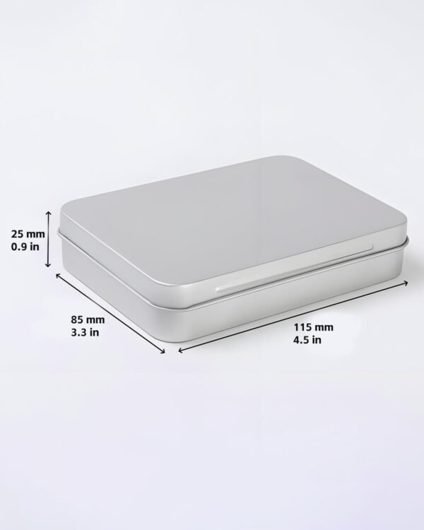 LJY 12-Pack Rectangular Metal Empty Tins, Mini Storage Organizer Boxes with Secure Hinged Lids, Suitable for Crafts, Jewelry, Beads, Office Supplies DIY, Blank Containers 4.5x3.3x0.9 Inch (Silver)