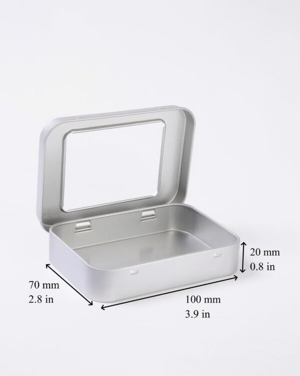 LJY 12 Pack Empty Rectangular Metal Storage Organizer Tins with Clear Window Hinged Lids for Candies, Gifts & Treasures (Silver)
