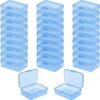 LJY 28 Pieces Rectangular Empty Mini Clear Plastic Organizer Storage Box Containers with Hinged Lids (3.3 x 2.2 x 1 inch, Blue)