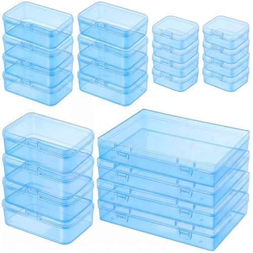 LJY 24-Piece Multi-Size Plastic Storage Containers with Lids, Small Craft Organizers for Beads, Diamond Art,Small Parts,Jewelry and Hardware, Stackable Hinged Box Set (Blue)