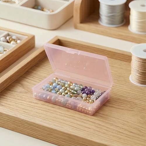 LJY 12 Pieces Rectangular Empty Mini Clear Plastic Organizer Storage Box Containers with Hinged Lids (5.3 x 3.1 x 1.2 inch, Pink)