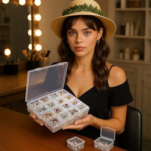 LJY 16 Grid Bead Storage Box -Modular Square Plastic Boxes For Nestable And Individual Use,Suitable For Jewelry,Earrings,Rings,Diamonds,Hardware,Fishing,Rhinestone Organizer, Portable Plastic Box