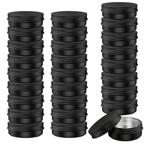 LJY Black Aluminum Tins with Screw Lids, 1 oz Small Metal Containers, 28 Pack Refillable Tin for Cosmetics, Grooming Products, Organization, DIY Storage