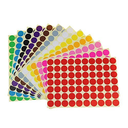 LJY 3/4" Round Dot Stickers Color Coding Labels, 12 Different Assorted Colors, 36 Sheets, 2520 Dots in Total
