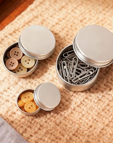 LJY 48 Pieces Round Aluminum Cans Screw Lid Metal Tins Jars Empty Slip Slide Containers (Mixed Sizes)