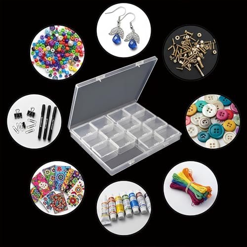 LJY 16 Grid Bead Storage Box -Modular Square Plastic Boxes For Nestable And Individual Use,Suitable For Jewelry,Earrings,Rings,Diamonds,Hardware,Fishing,Rhinestone Organizer, Portable Plastic Box