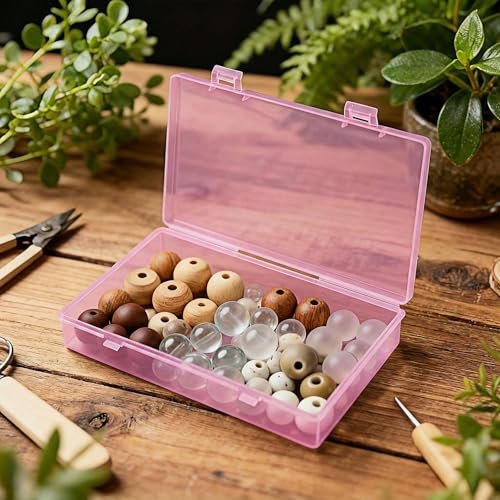 LJY 24-Piece Multi-Size Plastic Storage Containers with Lids, Small Craft Organizers for Beads, Diamond Art,Small Parts,Jewelry and Hardware, Stackable Hinged Box Set (Pink)