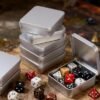 LJY 8 Pack Empty Rectangular Silver Metal Storage Organizer Tins with Hinged Lids for Candies, Gifts & Treasures (3.7 x 3.3 x 1 inch)