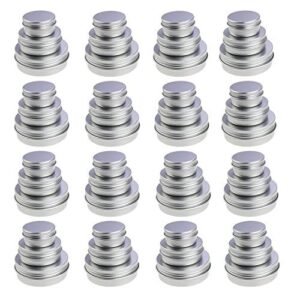 LJY 48 Pieces Round Aluminum Cans Screw Lid Metal Tins Jars Empty Slip Slide Containers (Mixed Sizes)
