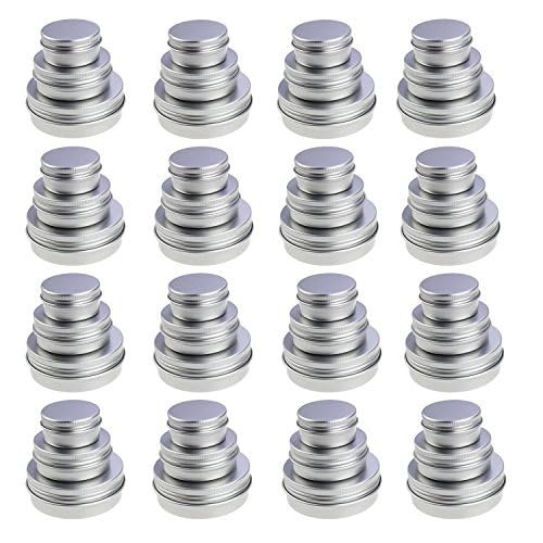 LJY 48 Pieces Round Aluminum Cans Screw Lid Metal Tins Jars Empty Slip Slide Containers (Mixed Sizes)