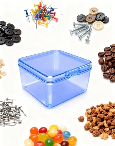 LJY 20-Pack Blue Plastic Storage Boxes, 2.6x2.6x1.4in Small Square Organizer Containers with Lids, Stackable Transparent PP Box for Jewelry, Beads, Crafts, Office Supplies Home Organization