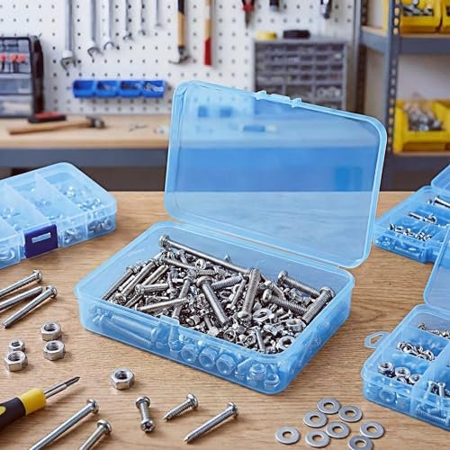 LJY 24-Piece Multi-Size Plastic Storage Containers with Lids, Small Craft Organizers for Beads, Diamond Art,Small Parts,Jewelry and Hardware, Stackable Hinged Box Set (Blue)