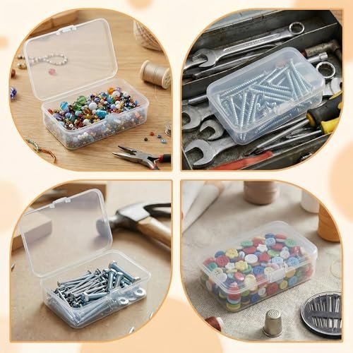 LJY 28 Pieces Rectangular Empty Mini Clear Plastic Organizer Storage Box Containers with Hinged Lids (3.3 x 2.2 x 1 inch, Transparent)