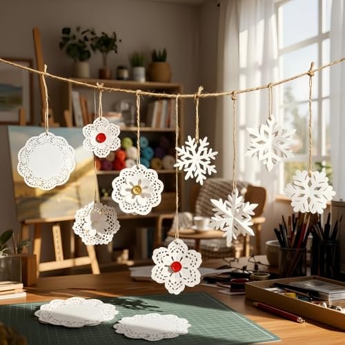 LJY 120 Pieces White Lace Round Paper Doilies Cake Packaging Pads Wedding Tableware Decoration (9.5 Inch)