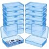 LJY 12 Pieces Rectangular Empty Mini Clear Plastic Organizer Storage Box Containers with Hinged Lids (4.5 x 3.3 x 1.1 inch, Blue)