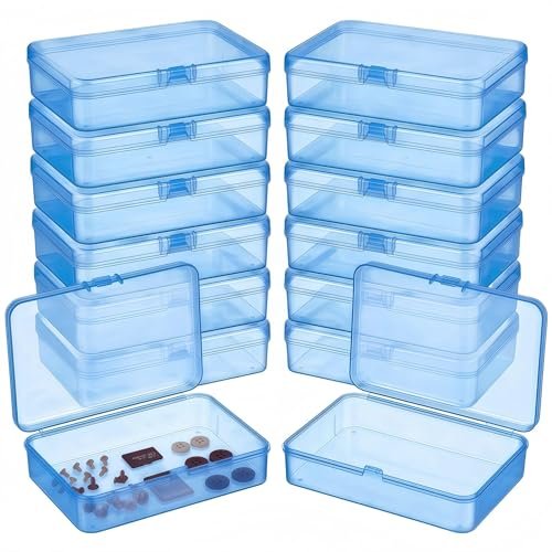LJY 12 Pieces Rectangular Empty Mini Clear Plastic Organizer Storage Box Containers with Hinged Lids (4.5 x 3.3 x 1.1 inch, Blue)