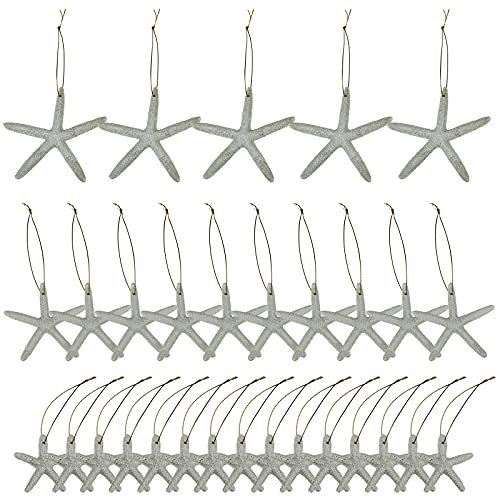 LJY Resin Starfish Ornaments with Hanging Rope - 6x6cm Ocean Beach Decor for DIY Craft,Christmas Tree, Wreath, Party & Home Decoration,Fish Tank Aquarium Decor,Nautical Party(2.36x2.36x0.31in) White