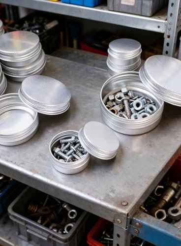 LJY 48 Pieces Round Aluminum Cans Screw Lid Metal Tins Jars Empty Slip Slide Containers (Mixed Sizes)