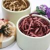 LJY Glitter Raffia Paper Shreds, 100g Crinkle Cut Filler for Gift Wrapping, Basket Filling, Wedding Decorations, Party Supplies, and DIY Crafts Shredded Confetti Strands (Glitter Wine Red)
