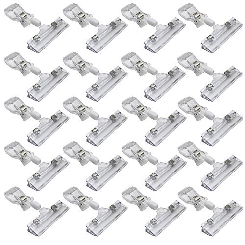 LJY 20-Pack Clear Plastic Rotatable POP Clip-on Style Merchandise Sign Display Clip Tag Holders