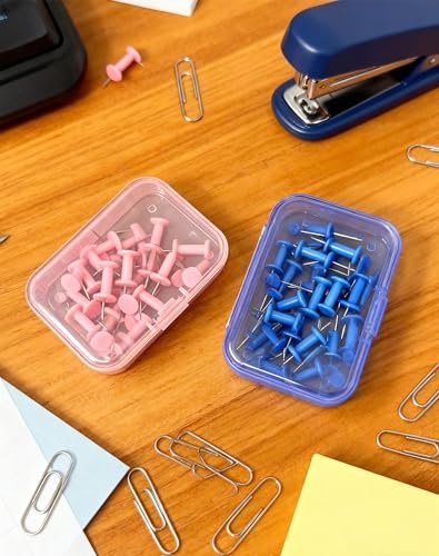 LJY 30-Pack Small Plastic Storage Boxes, 2.6×1.8×0.8 in, Organizer Containers with Lids, 15 Pink + 15 Blue for Beads, Jewelry, Crafts, Small Parts Collection