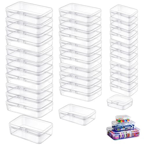 LJY 36 Pieces Mixed Sizes Rectangular Empty Mini Plastic Storage Containers with Lids for Small Items and Other Craft Projects (Clear)