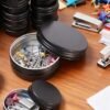 LJY Aluminum Tin Jar Refillable Containers Round Tin Container Bottle for DIY Projects,Gifts,Cosmetic,Cream,Diamond Balm Candle Salve Lip Balm Tins(Black, 48 Pcs 2oz/1oz/0.5oz)