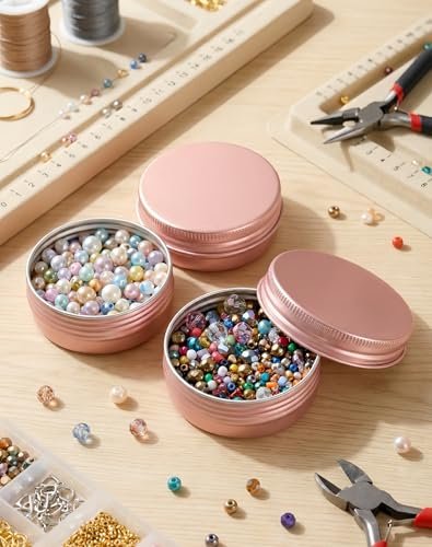 LJY 28 Pack Rose Gold 1 oz Aluminum Tins with Lids - Elegant Empty Cosmetic Jars for DIY Lip Balm, Wax Melts, Wedding Favors, Creams & Luxury Gift Packaging,Refillable Does Not Rust