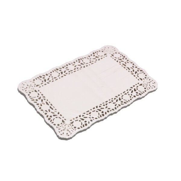LJY 100 Pieces Off-White Lace Rectangle Paper Doilies Cake Packaging Pads Wedding Tableware Decoration (8" x 12")