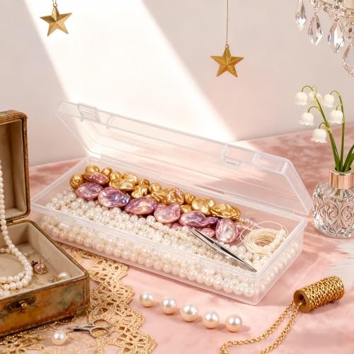 LJY 10 Pieces Rectangular Empty Mini Clear Plastic Organizer Storage Box Containers with Hinged Lids (6.1 x 2.6 x 1.2 inch, Transparent)