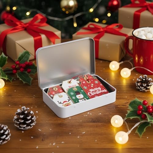 LJY 22 Pack Empty Rectangular Metal Storage Organizer Tins with Hinged Lids for Small Items and Other Craft Projects, 4.5 x 3.3 x 0.9 inch (White)