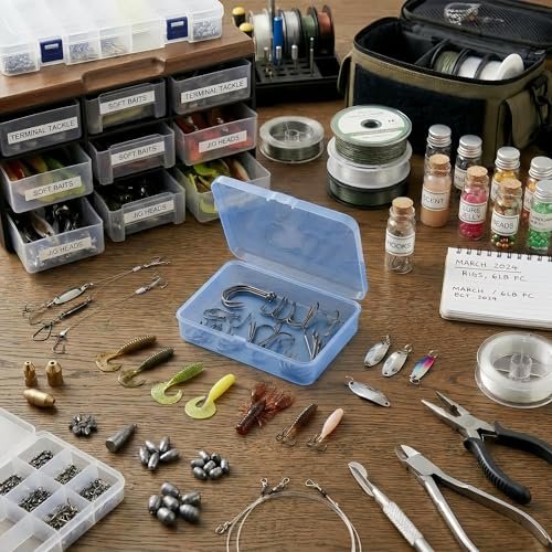 LJY 12 Pieces Rectangular Empty Mini Clear Plastic Organizer Storage Box Containers with Hinged Lids (4.5 x 3.3 x 1.1 inch, Blue)
