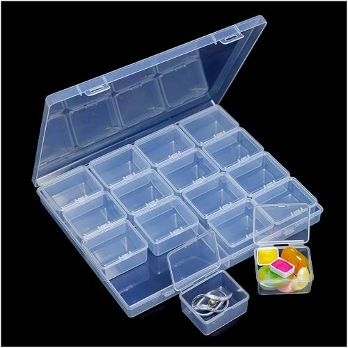 LJY 16 Grid Bead Storage Box -Modular Square Plastic Boxes For Nestable And Individual Use,Suitable For Jewelry,Earrings,Rings,Diamonds,Hardware,Fishing,Rhinestone Organizer, Portable Plastic Box