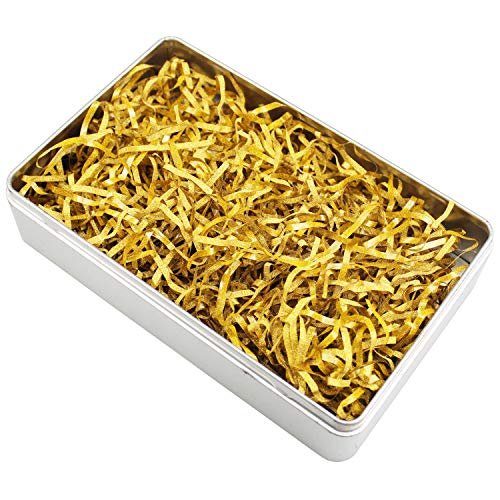LJY Golden Glitter Raffia Paper Shreds, 100g Crinkle Cut Filler for Gift Wrapping, Basket Filling, Wedding Decorations, Party Supplies, and DIY Crafts Shredded Confetti Strands