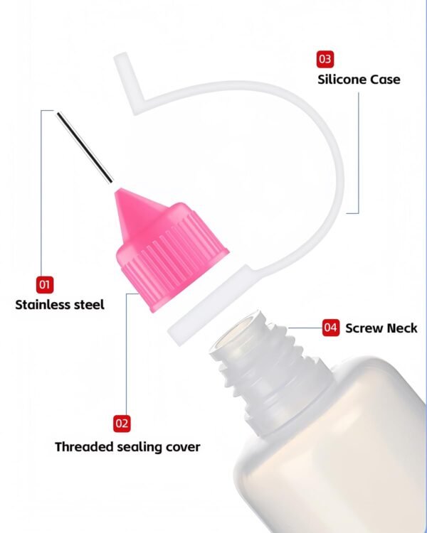 LJY Precision Applicator Bottle Set 1 Oz. - 30 Needle Tip Squeeze Bottles and 5pcs Mini Funnels for Acrylic Painting, DIY Quilling and Paper Craft