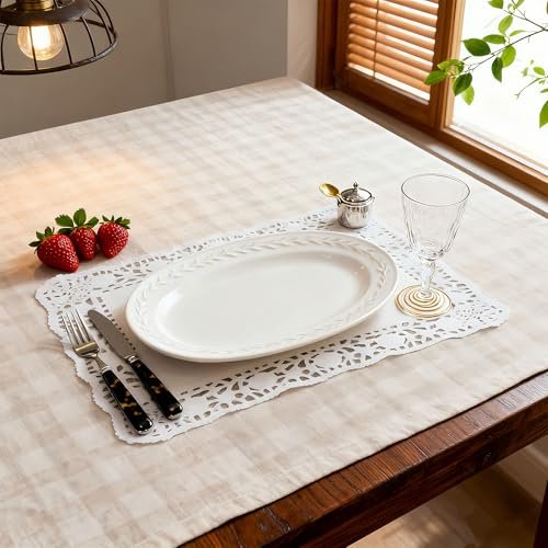 LJY 100 Pieces White Lace Rectangle Paper Doilies Packaging Pads Wedding Tableware Decoration (10.5" x 14.5")