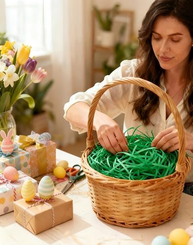 LJY 0.7LB Multicolored Raffia Paper Shreds & Strands Shredded Crinkle Confetti for DIY Gift Wrapping & Basket Filling