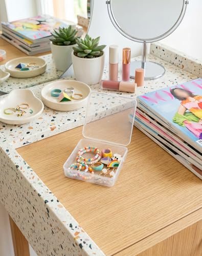 LJY 8-Pack Square Plastic Storage Boxes, 4.9x4.9x1.4in Clear Organizer Containers with Secure Lids,Stackable Small Parts Organizer for Jewelry,Beads,Hardware,Crafts & Office Supplies Plastic Case