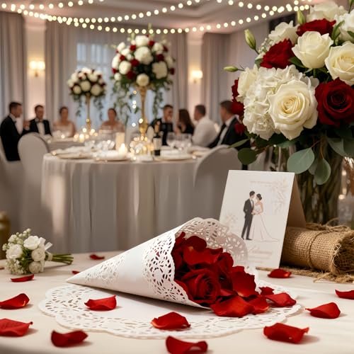 LJY 100 Pieces White Lace Round Paper Doilies Packaging Pads Wedding Tableware Decoration (13.5 Inch)