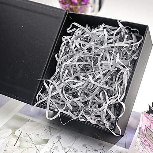 LJY Glitter Raffia Paper Shreds, 100g Crinkle Cut Filler for Gift Wrapping, Basket Filling, Wedding Decorations, Party Supplies, and DIY Crafts Shredded Confetti Strands (Glitter Silver)