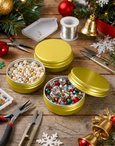 LJY Vintage Gold 1 oz Aluminum Tins - 28 Pack Classic Empty Metal Containers with Screw Lids for Luxury Gift Boxes, Wax Melts, Cosmetics & Premium Storage,Refillable
