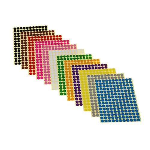 LJY 10mm Round Dot Stickers Color Coding Labels, 12 Different Assorted Colors Dot Labels, 12 Sheets (12 Color/1980 Pcs, 0.4"/10mm)