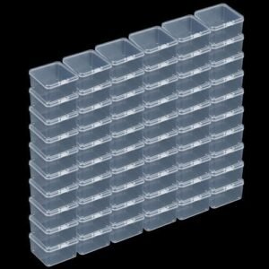 LJY 60 Pieces Square Mini Clear Plastic Storage Containers Box Case with Lids for Small Items and Other Craft Projects (Transparent, 2.5 x 2.5 x 1.4 inch)