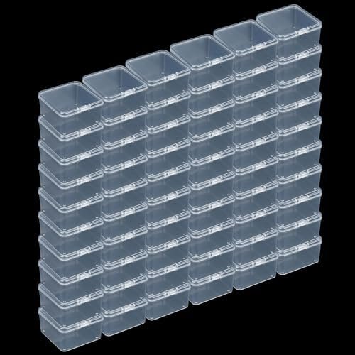 LJY 60 Pieces Square Mini Clear Plastic Storage Containers Box Case with Lids for Small Items and Other Craft Projects (Transparent, 2.5 x 2.5 x 1.4 inch)