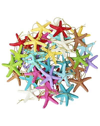 LJY 40 Pieces 2.3 Inches Resin Pencil Finger Starfish with Rope for Christmas Tree Hanging Ornaments Beach Theme Wedding Home Decor & DIY Craft Project, 10 Colors