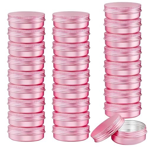 LJY Pink Aluminum Tins with Screw Lids, 1 oz Small Metal Containers, 28 Pack Refillable Tin for Cosmetics, Personal Care, Organization, DIY Storage 30 ml