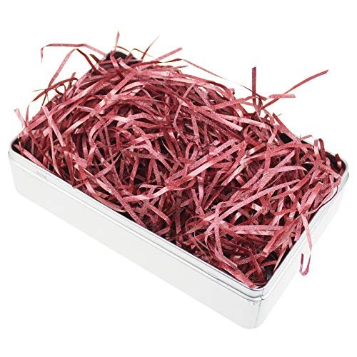 LJY Glitter Raffia Paper Shreds, 100g Crinkle Cut Filler for Gift Wrapping, Basket Filling, Wedding Decorations, Party Supplies, and DIY Crafts Shredded Confetti Strands (Glitter Wine Red)
